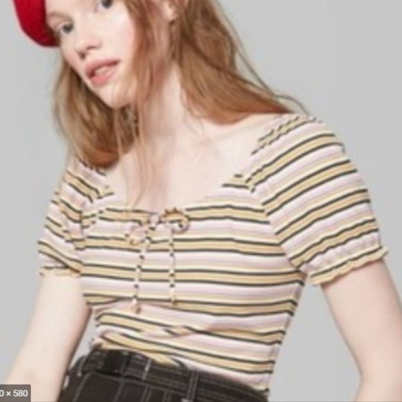 Striped Short Sleeve Crop Top-79-88 - Picture 1 of 4